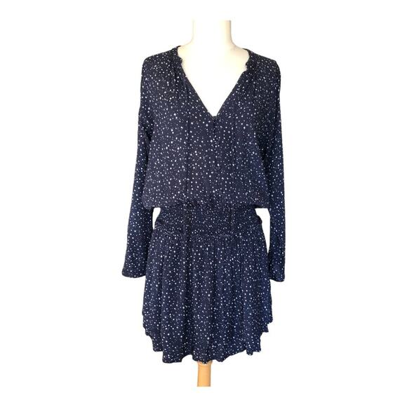 Rails Navy Nova Print Smocked Waist Long Sleeve Side Pockets Jasmine Dress Med - Picture 1 of 10
